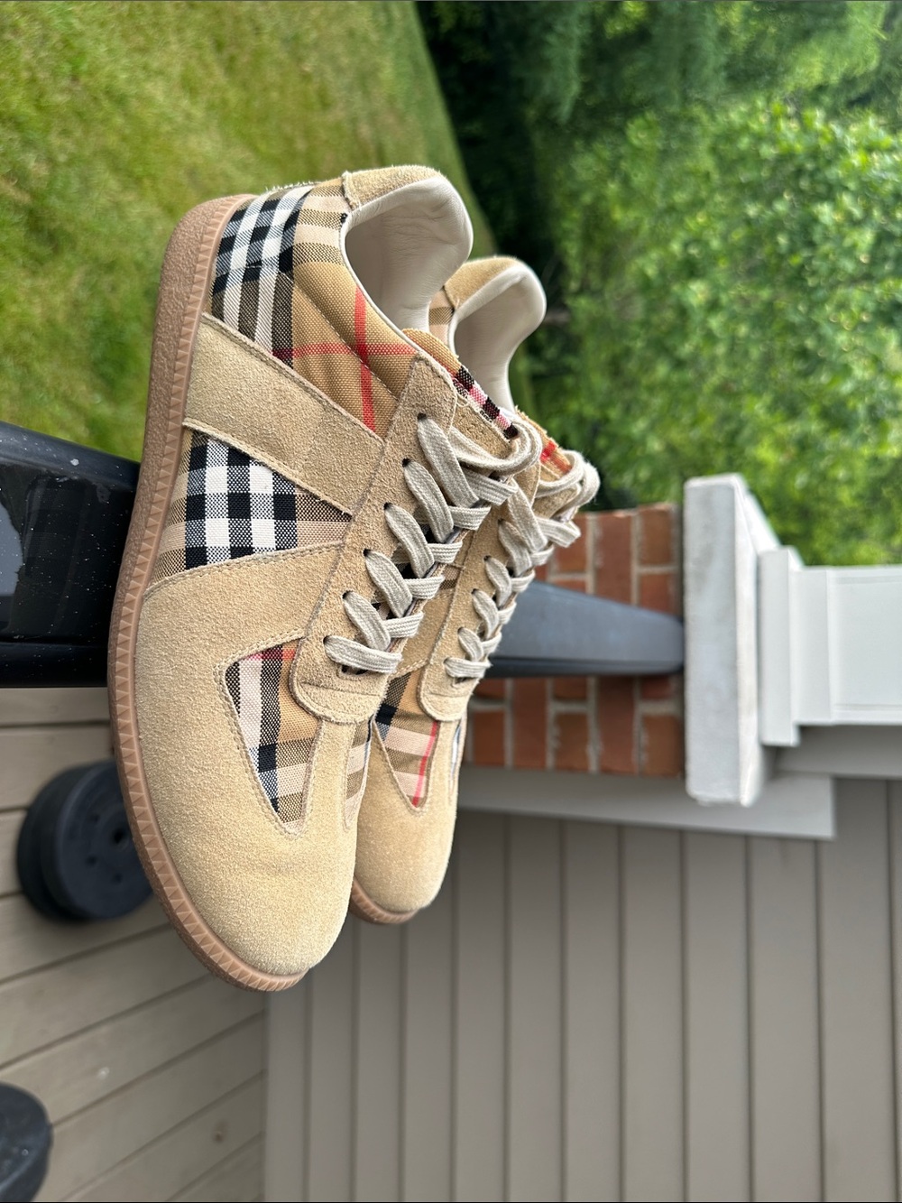 Burberry Tan Suede Sneakers with Vintage Check